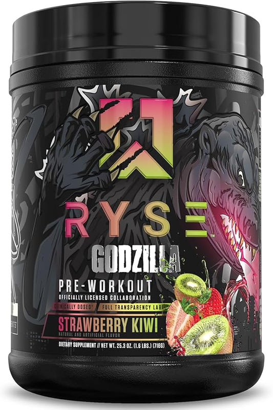 RYSE Godzilla X Noel Deyzel Pre Workout Powder - Strawberry Kiwi - 400mg Caffeine, High Stim Pre-Workout for Men & Women with Citrulline & Beta Alanine - Energy, Pump & Focus - 20/40 Servings