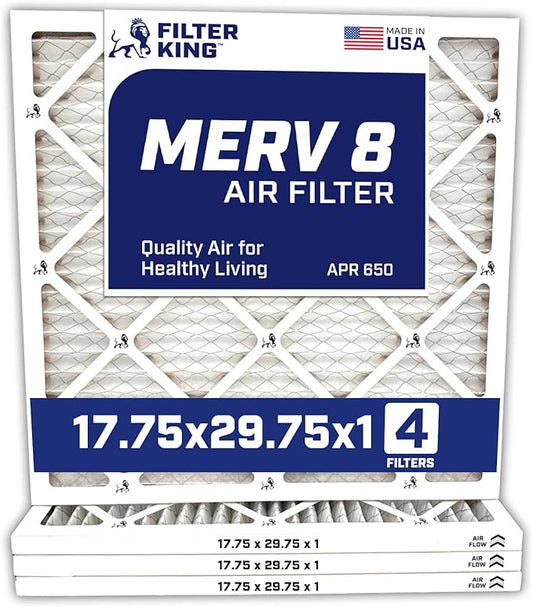 Filter King 17.75x29.75x1 Air Filter | 4-PACK | MERV 8 HVAC Pleated A/C Furnace Filters | MADE IN USA | Actual Size: 17.75 x 29.75 x .75"