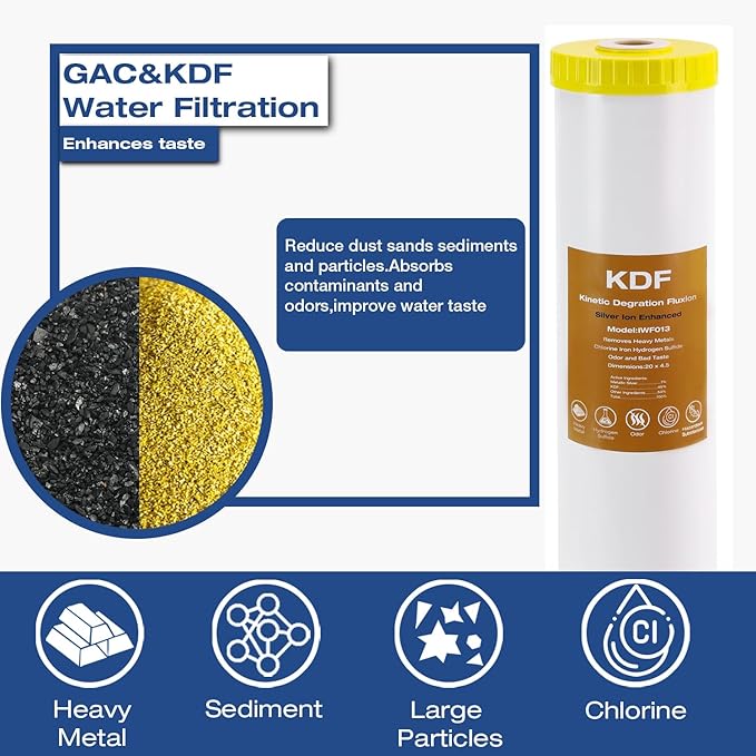 H&G Lifestyles Whole House Water Filter Cartridge, 4.5 x 20 KDF Water Filter, Polyphosphate Water Descaler, PP Cotton Sediment Filter, 3 Stages Water Filtration