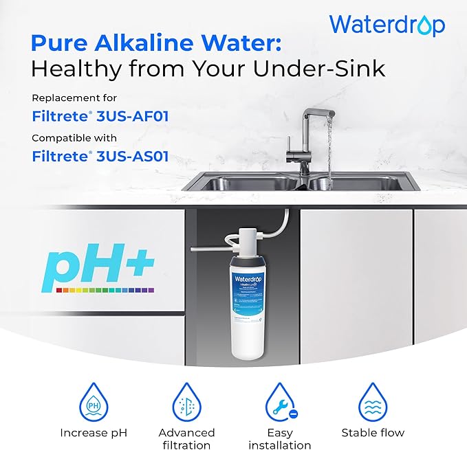 Waterdrop 3US-AF01 Water Filter, Replacement for Filtrete® 3US-AF01, 3US-AS01, Aqua-Pure AP Easy C-CS-FF, WHCF-SRC, WHCF-SUFC, WHCF-SUF, Filtrete® Water Filter Under Sink, Pack of 1