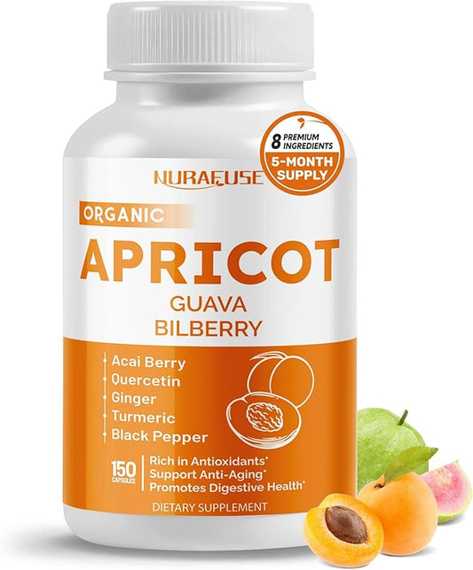 Apricot, Amla, Bilberry – Rich in Antioxidants, Supports Anti-Aging & Digestive Health – with Acai Berry, Quercetin, Ginger, Turmeric & Black Pepper – 150 Capsules