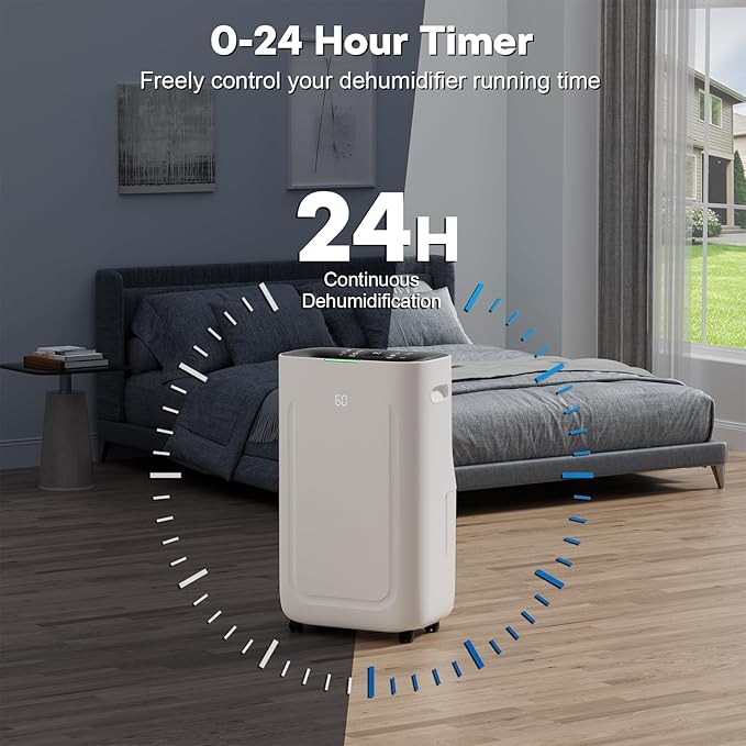 2025Upgraded 5000 Sq.Ft 80 Pint Dehumidifier for Basements with Large 6.5L Water Tank,24H Timer,Child Lock,Defrost,Silent,mold,4 Modes Operation Auto Shut-off