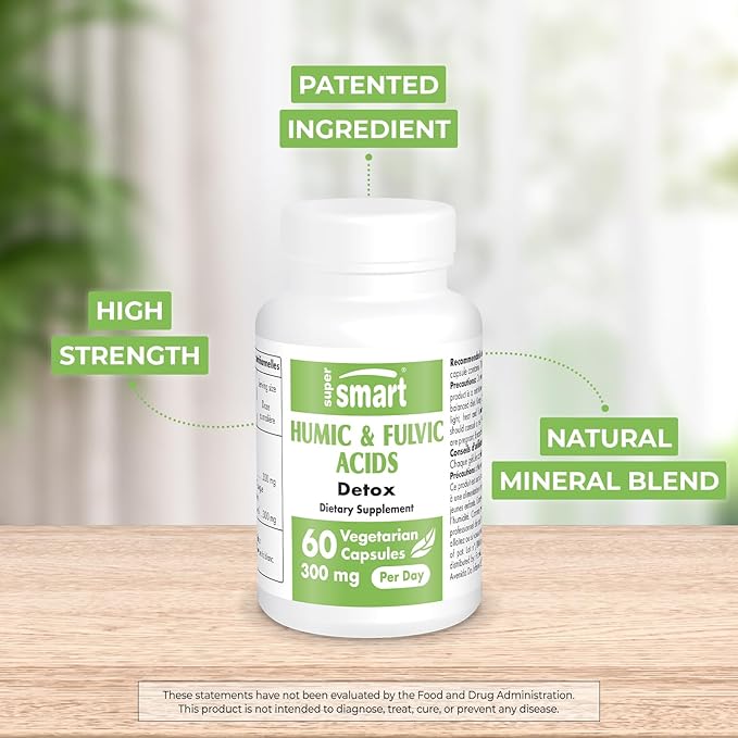 Supersmart - Humic and Fulvic Acid Supplement 300mg per Day (Patented & High Strength) - Fulvic Humic Mineral Blend | Non-GMO & Gluten Free - 60 Vegetarian Capsules