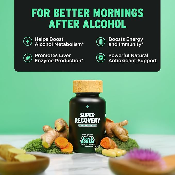SuperBonsai Super Recovery Capsules for Post Celebration and Morning Relief - All Natural Holistic Support - 3 Capsules Taken Before Drinking and an Optional Serving After (14 Servings)