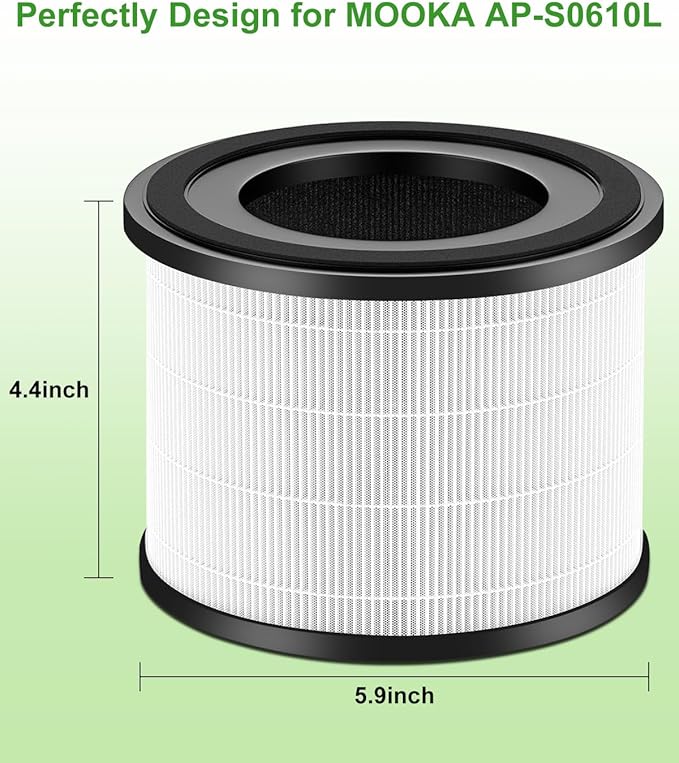 AP-S0610L Replacement Filter, Compatible with MOOKA AP-S0610L Air Purifier, 3-IN-1 H13 True Replacement Filter, Pre-filter & Activated Carbon filter for Pet Odors, 2 Pack