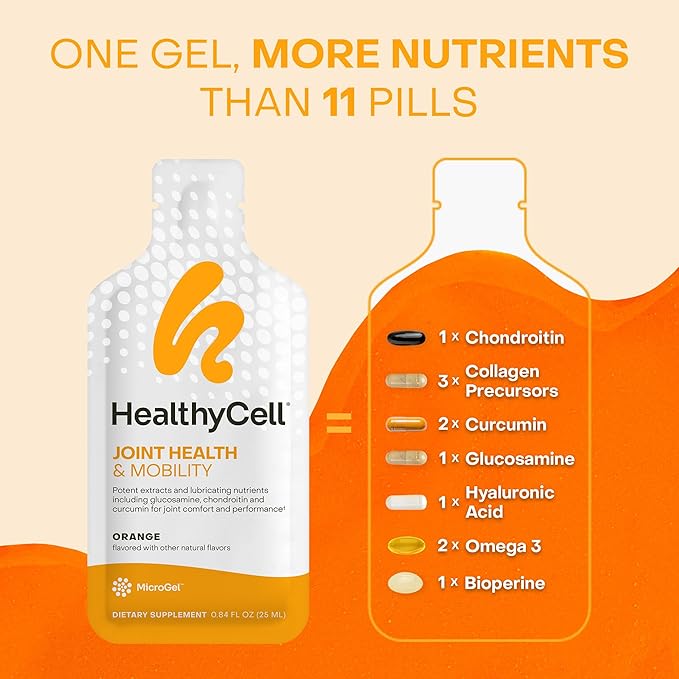 Healthycell Joint Health & Mobility Daily Liquid Supplement - Joint Support Supplement, Inflammation Response, Cartilage & Flexibility with Curcumin, Glucosamine & Chondroitin - 14 Gel Packs