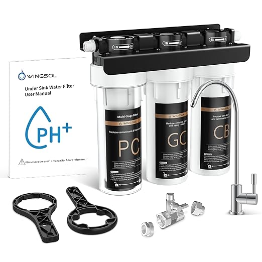 WINGSOL Under Sink Alkaline Water Filter with Faucet, 10-Layer Water Filter System Reduces Heavy Metals, Chlorine, Sediment, Improves Taste, Remineralization, NSF Certified