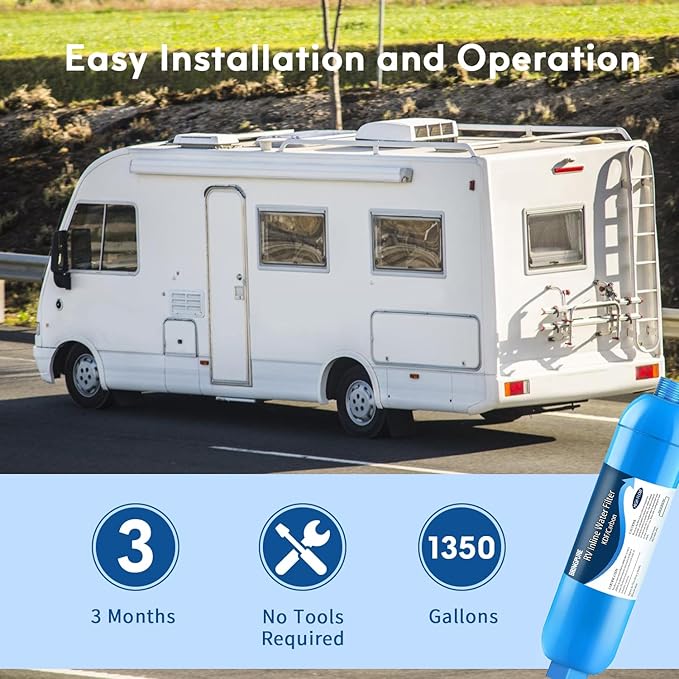 RV Inline Water Filter, NSF 42/372 Certified, Reduce Chlorine, Odor, Taste, Rust and Fluoride in Drinking Water, Dedicated for RVs and Marines, Pack of 2