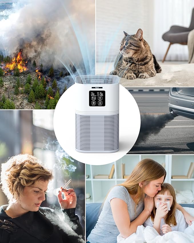 VEWIOR Air Purifiers for Home, Air Purifiers for Large Room up to 1200 sq.ft, H13 True HEPA Air Filter with Fragrance Sponge 6 Timers Quiet Air Cleaner for Pet Dander Wildfire