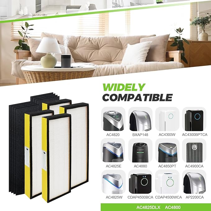 FLT4825 HEPA Filter B Compatible with Air Purifier AC4825 AC4825E AC4300 AC4800 AC4900 AC4850 by Techecook - 4 x True H13 HEPA Filters, 8 x Activated Carbon Pre-Filter
