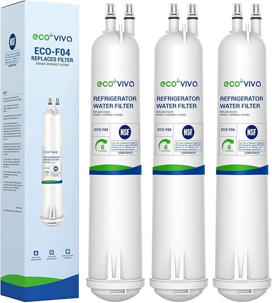 Ecoviva EDR3RXD1 Replacement Water Filter, Compatible with Filter 3,4396841, 4396710, WD-F08, 46-9083, 46-9030, W10121145, W10121146 Water Filter, 3 Filters