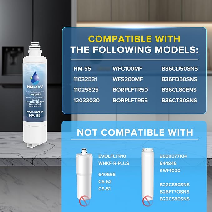 Bosch Water Filter Replacement - Ultra Clarity Pro Water Filter Bosch, BORPLFTR50, BORPLFTR55, Thermador Replacement for 12033030, 12028325, 11025825, B36CT80SNS, B36CL80ENS, WFC100MF, 1PACK