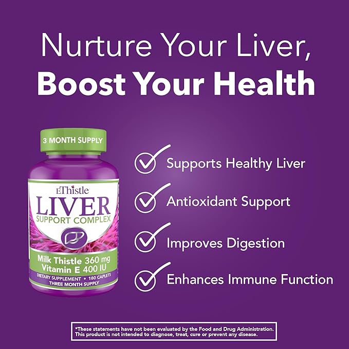 Liver Wellness Dietary Supplement, Milk Thistle & Vitamin E Liver Health Formula, Caplets 180 Count