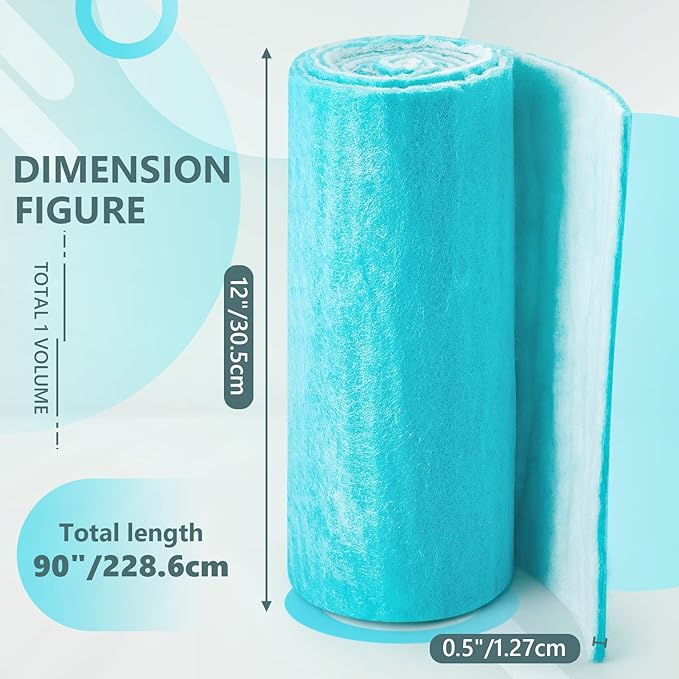 Tudomro 1 Roll 12 x 90 x 0.5 Inch Air Filter Material Vent Filters Plus for Air Conditioner Register Pads Cut to Replacement Floor Vent Filter Sheet for Home Indoor Dryer Air Purifiers