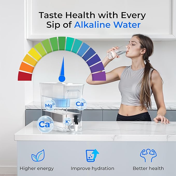 Waterdrop Slim Alkaline Water Filter Dispenser, 35-Cup, Large Capacity, 100-Gallon Long-Life, Faster Filtration, Reduces Chlorine, PFOA/PFOS and More, BPA Free, White (with 1 Filter)