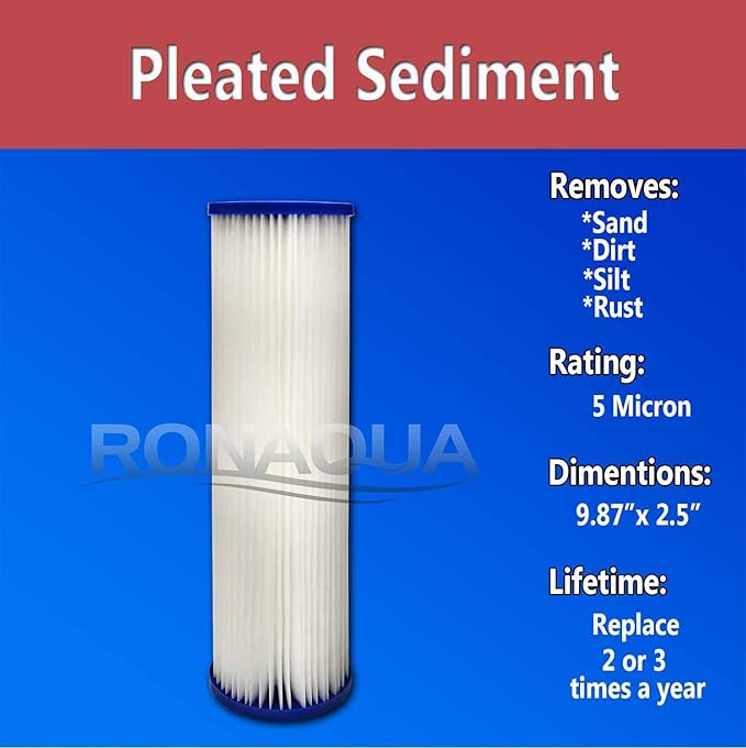 Pleated Sediment Water Filter Cartridge 9.87”x 2.5” Amplified Surface Area, Removes Sand, Dirt, Rust, Extended Filter Life WELL-MATCHED with WHKF-WHPL, 801-50, WB-50W, WFPFC3002, SPC-25-1050 (50 Pack)