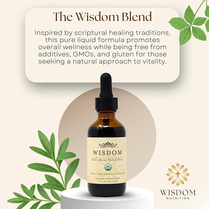 Organic Turmeric, Frankincense and Myrrh – Herbal Supplement Blend for Energy, Detox, Focus, Immunity & Stress – Non-GMO Vegan Tonic with Milk Thistle – Wisdom Bible Based Blend – 2oz Liquid Drops