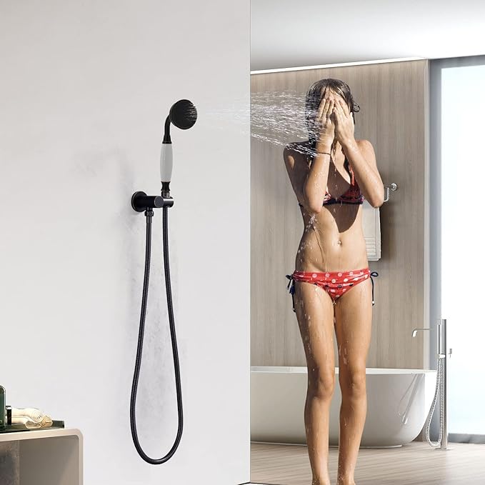 Oil Rubbed Bronze Vintage Telephone Handheld Shower Spray Ceramic Handle with 59inch Flexible Hose, Antique Brass Shower Head Clawfoot Tub Showerhead Replacement, No Wand Holder