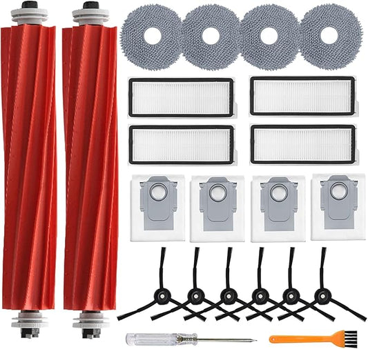 Accessories Kit for Roborock Qrevo S/Qrevo Plus/Qrevo Pro/Qrevo MaxV 【Not for Q Revo】Robot Vacuum, 2 Main Brush Roller, 4 Hepa Filters,4 Mop Pads, 4 Dust Bags, 6 Side Brush, 22 Pack Replacement Parts