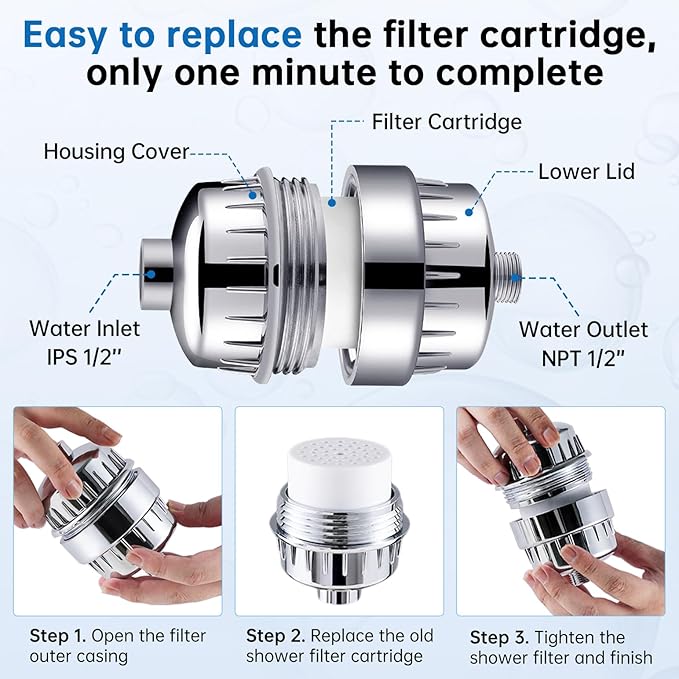 G-Promise Luxury Filtered Handheld Shower Head, 6 Spray Settings Shower Set with Effective Filter of 2 Cartridges, Adjustable Metal Bracket, Extra Long Stretchable Hose, Chrome (Chrome with Filter)