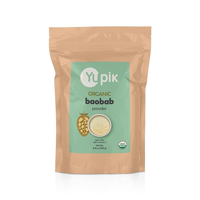 Yupik Organic Baobab Powder 8.8 oz, USDA Certified, Non-GMO, Vegan, Gluten-Free, Kosher, High in Fiber, Tart Superfood for Smoothies, Juices & Baking