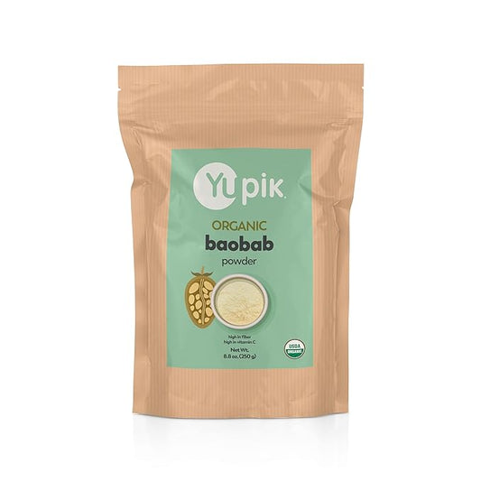 Yupik Organic Baobab Powder 8.8 oz, USDA Certified, Non-GMO, Vegan, Gluten-Free, Kosher, High in Fiber, Tart Superfood for Smoothies, Juices & Baking