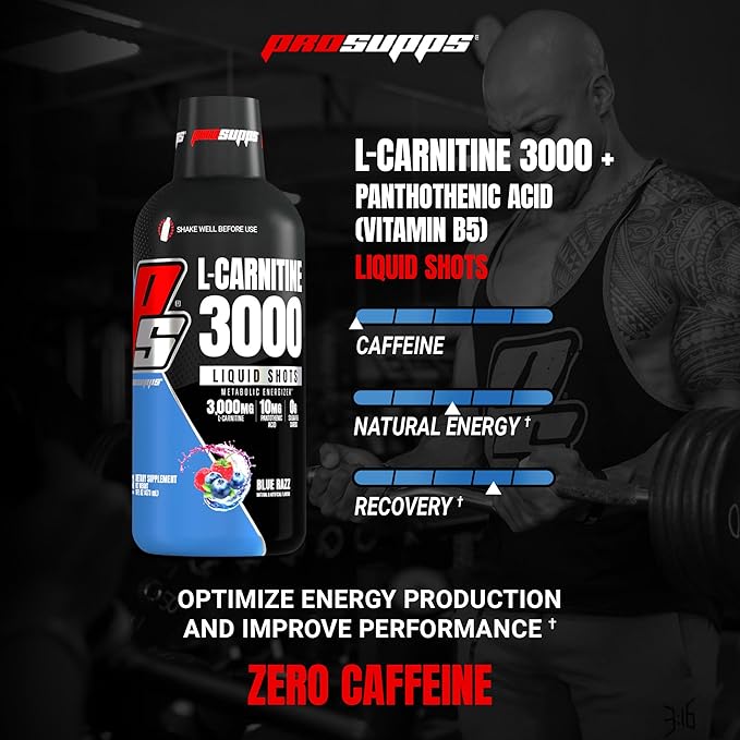 PROSUPPS L-Carnitine Liquid 3000, Stimulant-Free Liquid Shots for Men & Women - Clean Workout Drink for Energy, Performance & Muscle Recovery - No Sugar, No Carbs - 31 Servings, Blue Razz