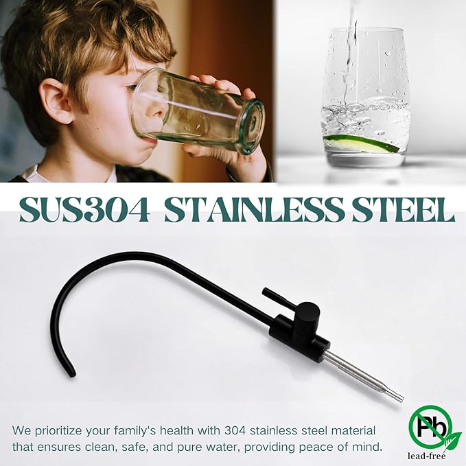 Drinking Water Faucet for Kitchen Sink SUS304 Stainless Steel Water Filter Faucet RO Reverse Osmosis Filtration Bar Sink Matte Black, WF1-BK