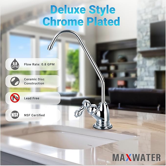 Max Water RO Faucet for Kitchen Sink, Chrome-Plated Stainless Steel Drinking Water Faucet, Lead-Free, Non-Air Gap, Compatible with Reverse Osmosis or Water Filtration Systems