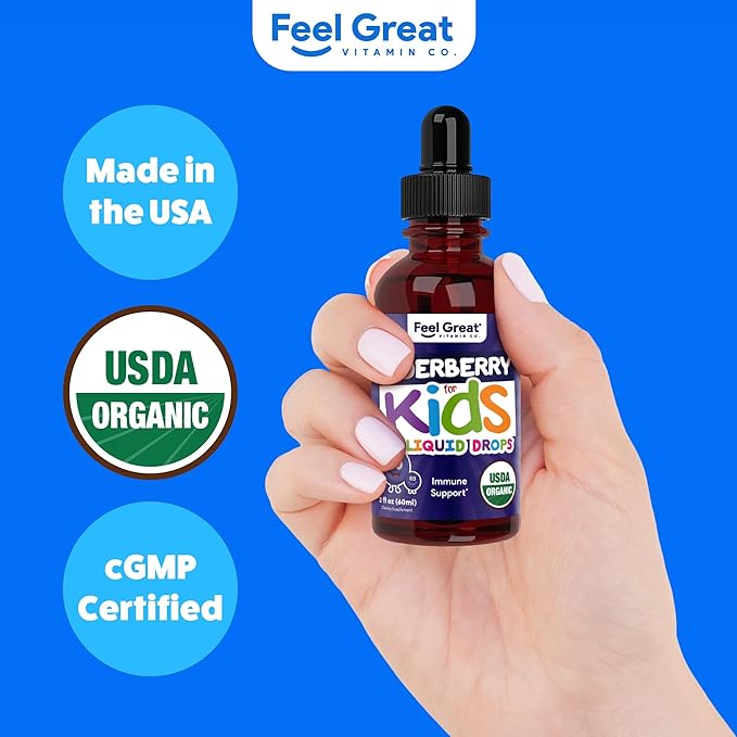 Elderberry for Kids Liquid Drops with Vitamin C & Zinc - 2oz - Children and Toddler Immune Support Supplement USDA Organic Sambucus Elderberry Extract Ages 1-13 Years - Made in USA - 2 fl oz