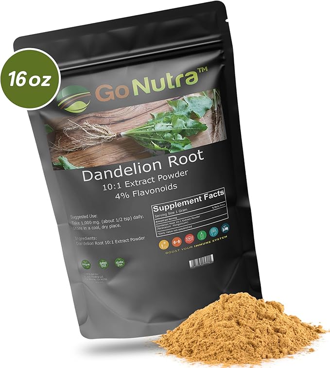 Go Nutra Dandelion Root Powder | Potent 10:1 Extract with 4% Flavonoids | Digestion & Immune Support | Rich With Antioxidants | Natural Powder for Tea, Coffee, & More | Non-GMO | Vegan-Friendly | 1 lb