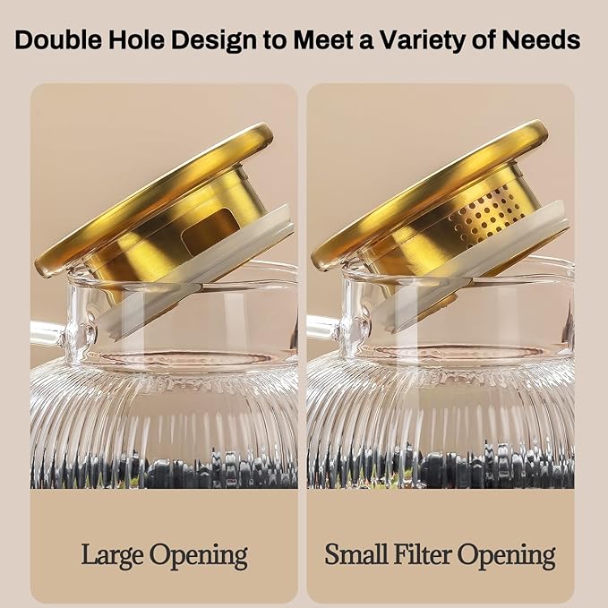 Glass Pitcher with Lid, 100 oz/ 3 Liter Classic Vertical Stripes Water Pitcher,Glass Water Carafe for Cold Brew, Coffee, Lemonade, Iced Sun Tea,Beverage, Milk, Heat Resistant