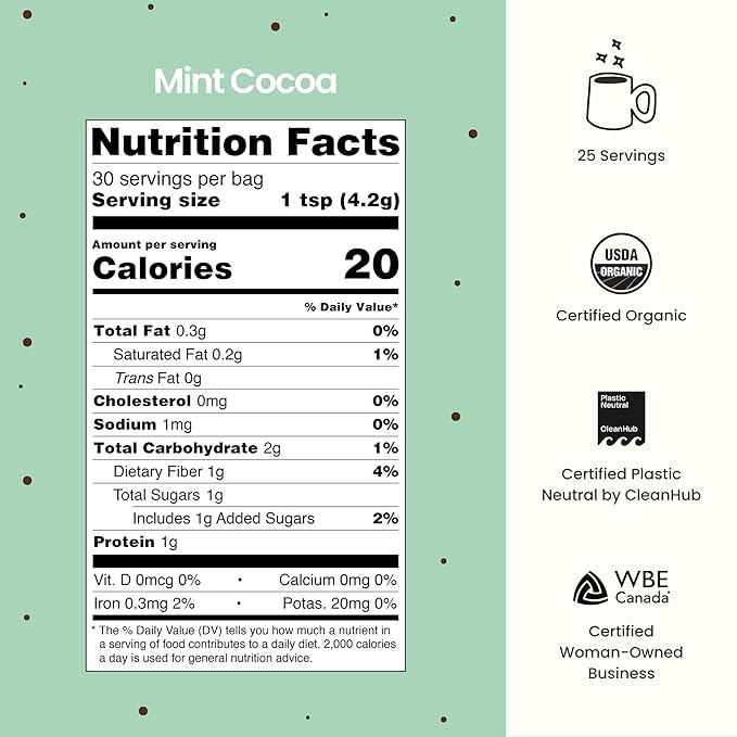 Blume Mint Cacao Blend - Superfoods latte with Brain Boosting Adaptogen Organic Cacao - Keto Friendly & Vegan Hot Chocolate - 30 Servings