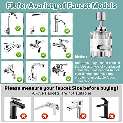 3 Pack Sink Filter Water Faucet with 3 Spray Modes, 360° Rotating Water Purifier Reduces Chlorine & Impurities for Home Kitchen Bathroom Sink, Easy Install - 10 Filter Elements
