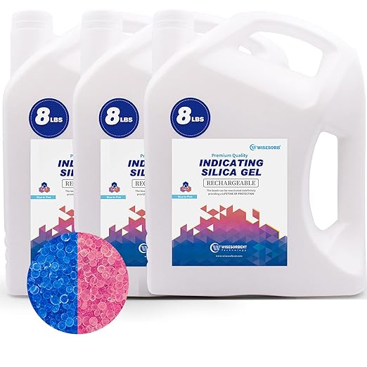 [Net Weight 24LBS] Blue Indicating Silica Gel Beads Desiccants - Rechargeable Desiccant Beads Silica Beads (Blue to Pink, 3 Packs of 8LBS)