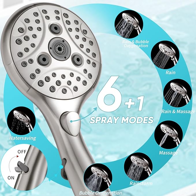 10'' Dual 20 Stage Filtered Shower Head with Handheld, 6 Spray Settings Handheld Shower Head High Pressure Rainfall Filter Combo with 12'' Adjustable Extension Arm, 71'' Shower Hose (Brushed Nickel)