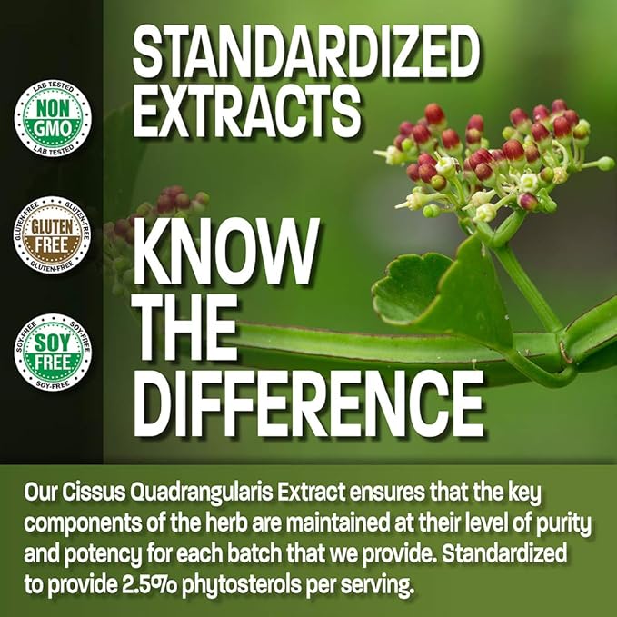 Bronson Cissus Quadrangularis Extract 1000 mg Capsules - Strong Bones & Healthy Joints - Non-GMO, 120 Vegetarian Capsules
