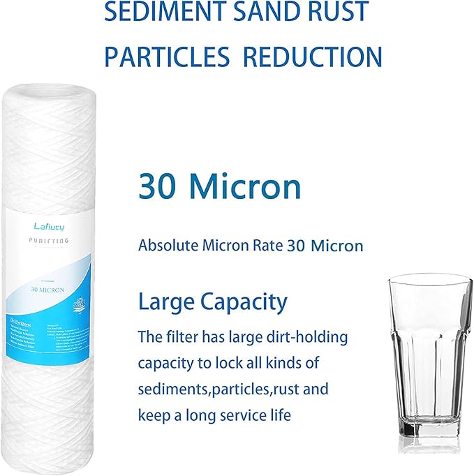 30 Micron 10" x 2.5" String Wound Sediment Water Filter Cartridge,5 Pack,Whole House Sediment Filtration, Universal Replacement for Most 10 inch RO Unit