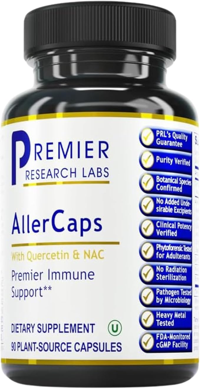 Premier Research Labs AllerCaps - A Lung Health Supplement with NAC/N-Acetyl Cysteine, Featuring Bromelain, Reishi Mushroom & Quertecin, Immune Support Formula - 60 Vegetarian Capsules