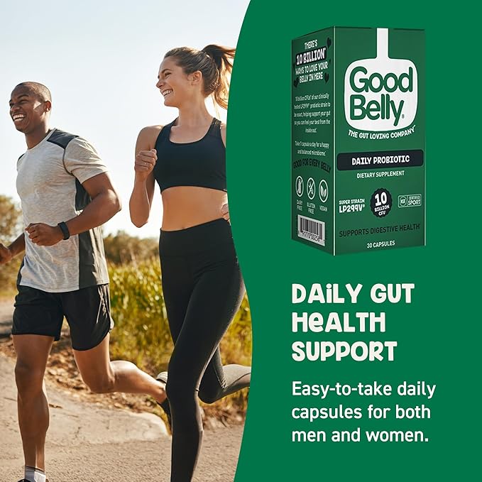 GoodBelly Probiotic Capsules for Digestive Health | Vegan Probiotic Supplement with 10 Billion Live Cultures | Probiotics for Women & Men | 30 Capsules