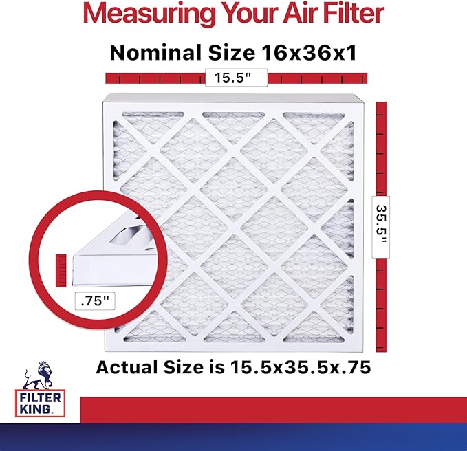 Filter King 16x36x1 Air Filter | 6-PACK | MERV 11 HVAC Pleated A/C Furnace Filters | MADE IN USA | Actual Size: 15.5 x 35.5 x .75"