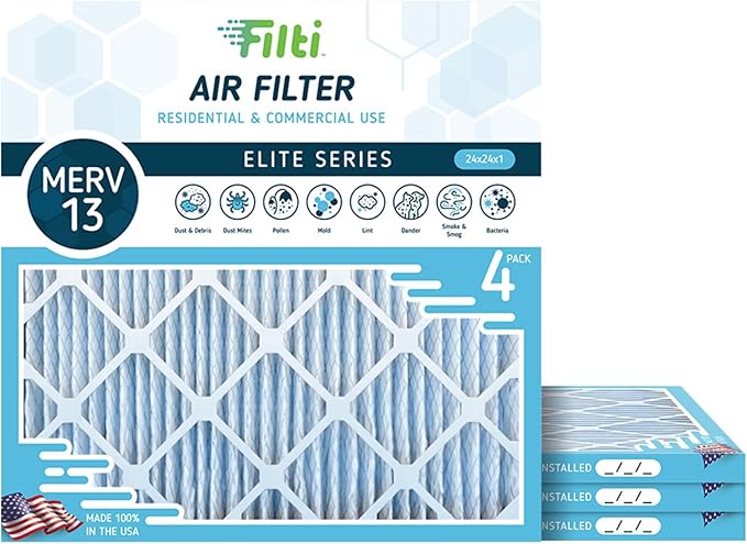 FILTI 24x24x1 Air Filter MERV 13 | Pleated Home Air Filter | HVAC AC Furnace Filter MADE IN USA (4 Pack)