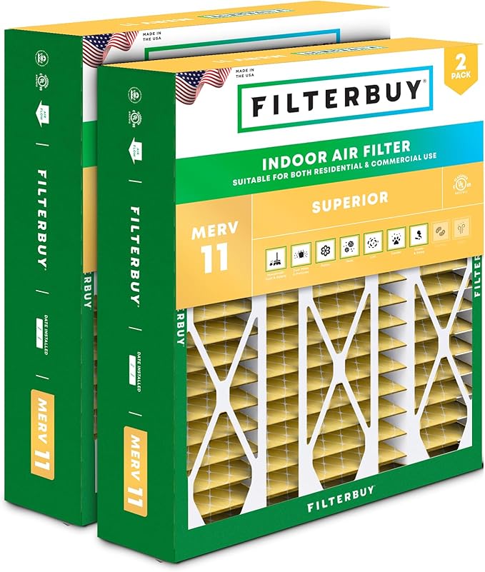 Filterbuy 20x25.25x3.5 Air Filter MERV 11 Allergen Defense (2-Pack), Pleated HVAC AC Furnace Air Filters Replacement for Aprilaire Space-Gard 102/2120 (Actual Size: 19.94 x 25.38 x 3.75 Inches)