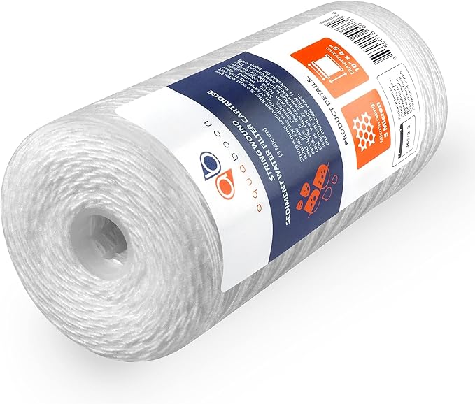 Aquaboon 5 Micron Water Filter 10 x 4.5 inch - String Wound Water Filter for Whole House System - Compatible with 84637, WPX5BB97P, PC10, 355214-45, 355215-45, WP10BB97P, WP5BB97P (20 Pack)