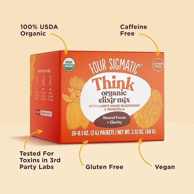 Four Sigmatic Lion's Mane Elixir Mushroom Coffee Alternative | Organic Lion's Mane Mushroom Powder, Rhodiola & Rose Hips | Immune & Memory Support | Paleo | Pack of 20