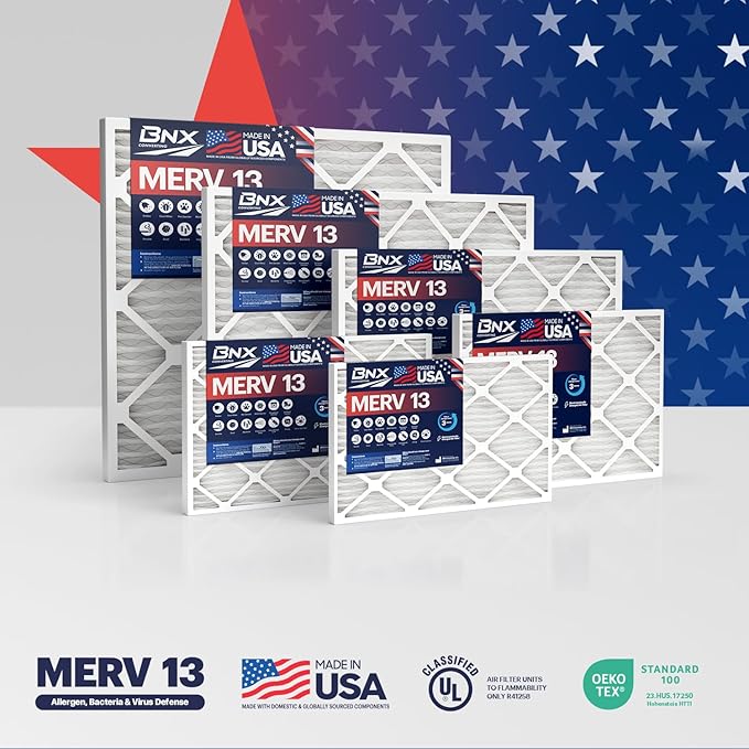 BNX TruFilter 14x24x1 Air Filter MERV 13 (12-Pack) - MADE IN USA - Electrostatic Pleated Air Conditioner HVAC AC Furnace Filters for Allergies, Pollen, Mold, Bacteria, Smoke, Allergen, MPR 1900 FPR 10