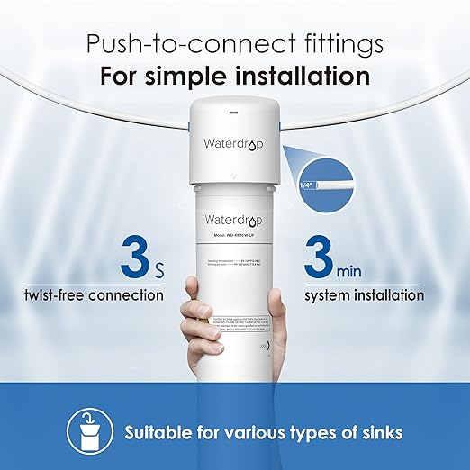 Waterdrop 15UBW-UF 0.01 μm Ultra Filtration Under Sink Water Filter System for Baçtёria Reduction, Reduces Lead, Chlorine, Bad Taste & Odor, 16K Gallons, with Dedicated Brushed Nickel Faucet, USA Tech