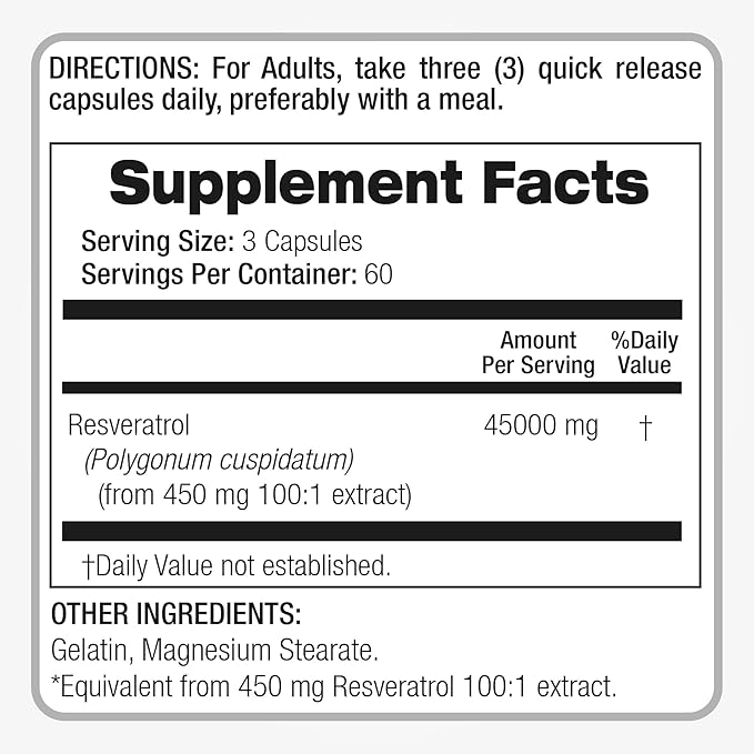 FITO MEDIC'S Lab | Resveratrol | Resveratrol Supplements | Resveratrol Capsules 450 mg 100:1 per 3-Capsule Serving | 180 Caps