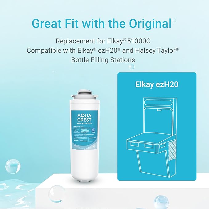 [WITH CHIP] AQUA CREST WF283-R Replacement for Elkay® 51300C, Compatible with Elkay® ezH20® and Halsey Taylor® Bottle Filling Stations, NSF/ANSI 42, Reduces Chlorine, Bad Taste & Odor, 1 Pack