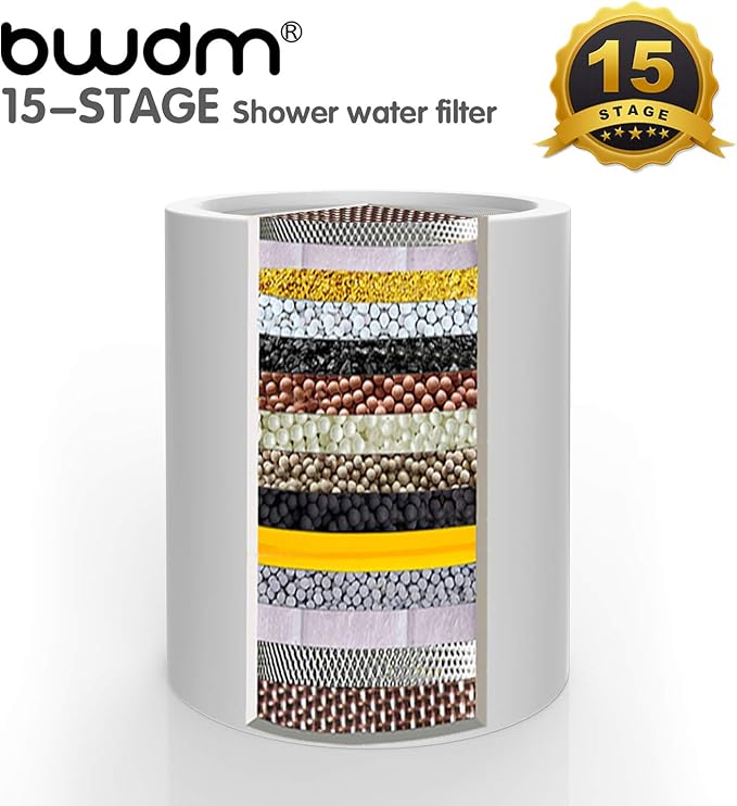 15 Stage Shower Filter Cartridge,High output Universal replacement filter cartridge, Remove Chlorine Heavy Metals and Other Sediments, VitaminC Water Softener Reduces Dry Itchy Skin Dandruff BWDM(4X)